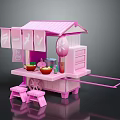 Pink Food Cart Stall With Bowls Dishes Flags And Stools For Street Food