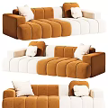 Brown and White Sectional Sofa with Modular Design and Decorative Pillows for Living Room