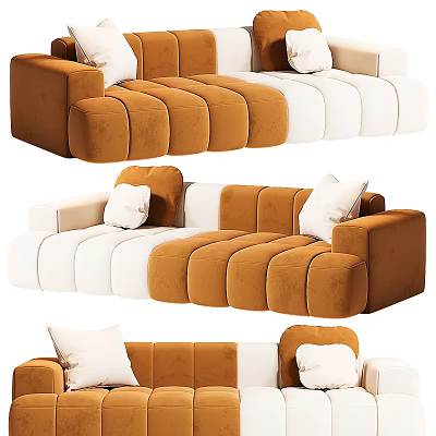 Brown and White Sectional Sofa with Modular Design and Decorative Pillows for Living Room 3d model