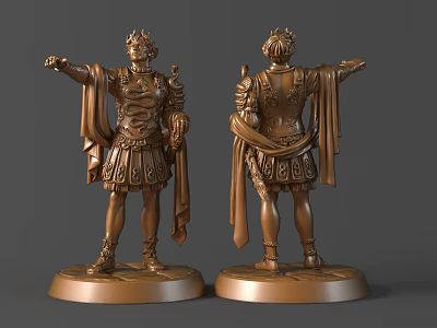 Bronze Roman Style Figure Sculptures With Outstretched Arm Armor Cloak And Pedestal Base 3d model
