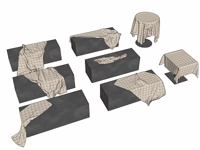 Home Furniture Collection Covered With Plaid Fabric Including Sofa Bench And Table 3d model