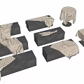 Home Furniture Collection Covered With Plaid Fabric Including Sofa Bench And Table