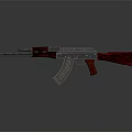 Classic Assault Rifle With Red Wooden Stock And Silver Metal Body Design