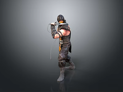 Man In Combat Gear Holding Chain Weapon In Dynamic Action Pose 3d model