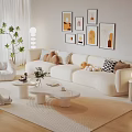 Modern Cozy Living Room Sofa Coffee Table Set With Throw Pillows Decorative Artworks And Floor Lamp