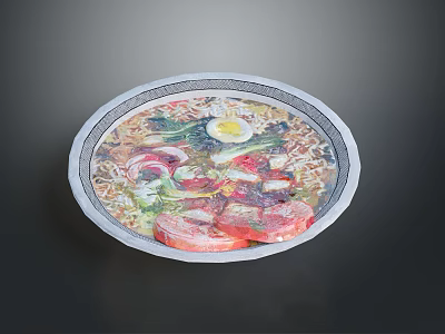 Tasty Ramen Bowl With Animal Meat Slices Vegetables And Soft Boiled Egg 3d model