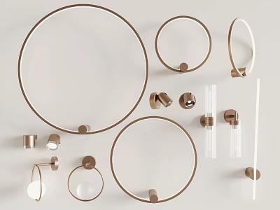 Modern Metal Circular Wall Lights With Ring Designs And Glass Shades For Interior 3d model