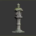 Traditional Stone Lantern Moss Covered Top Cover Lantern Chamber And Pedestal Base Garden Decorative Element