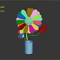 White and Light Blue Petal Flower with Yellow Center and Leaf in Light Blue Vase
