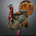 Colorful Turkey With Vibrant Feathers Red Wattle And Spread Tail
