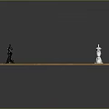 Chessboard Black And White Squares With Gold Border And Arranged Black White Chess Pieces