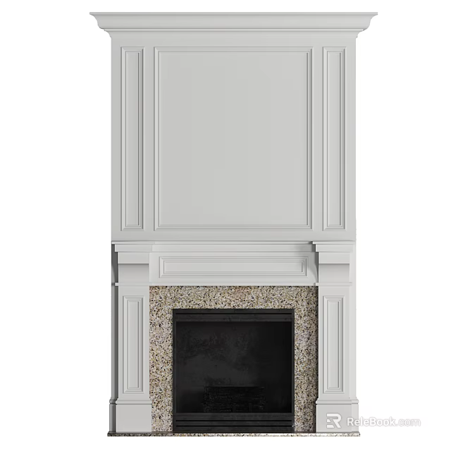 White Paneled Fireplace With Stone Surround And Modern Interior Design 3d model