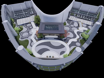 Modern Roof Garden Architectural Design With Circular Pathways And Central Pavilion 3d model