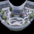 Modern Roof Garden Architectural Design With Circular Pathways And Central Pavilion