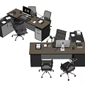 Modern Office Desk Setup With Ergonomic Chairs Computers Documents And Lamps 3d model