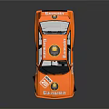 Orange Two Door Race Car With Sponsor Logos And Racing Design Elements