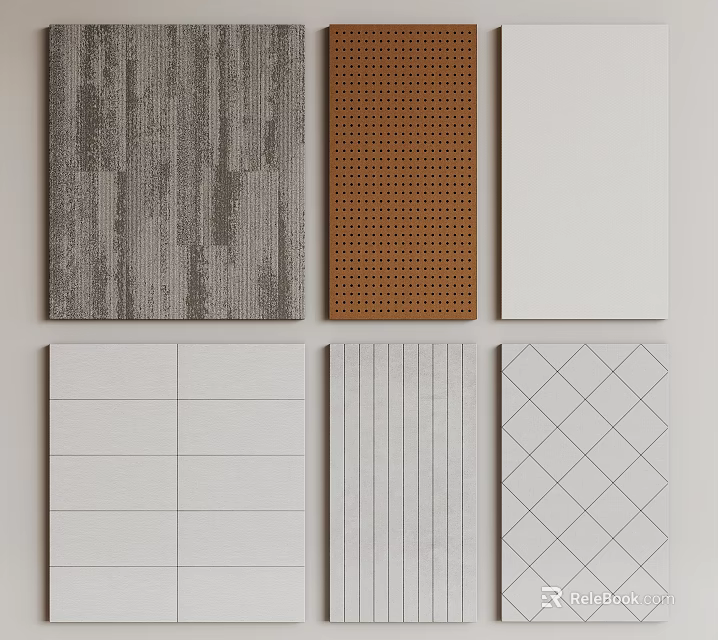 Multiple Wall Paneling Designs Featuring Wood Grain Perforated Striped And Grid Patterns 3d model
