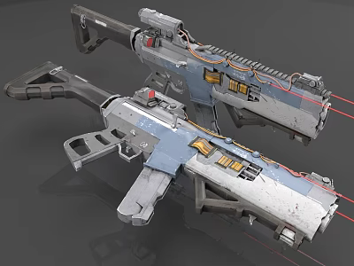 Futuristic Sci Fi Weapons With Blue White Metallic Finish And Red Laser Beams 3d model