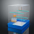 Decorative Birdcage Accessories Set With Blue Base White Wire Frame Perch And Food Dish