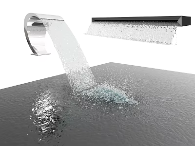 Modern Fountain Design With Curved And Linear Water Flow Splashing On Reflective Surface 3d model
