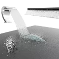 Modern Fountain Design With Curved And Linear Water Flow Splashing On Reflective Surface
