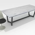 Modern Marble Top Dining Table With Black Metal Legs And Grey Chair