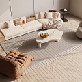 Modern Cream Sofa And Coffee Table Set With Throw Pillows Accent Chair And Area Rug