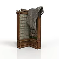 Vintage Wooden Cabinet With Multiple Drawers Decorative Branches On Top Cloth Draped And Intricate Design