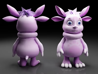 Purple Cartoon Game Movie Character With Big Ears White Paws And Cute 3D Design 3d model