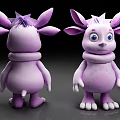 Purple Cartoon Game Movie Character With Big Ears White Paws And Cute 3D Design
