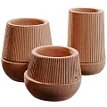 Handcrafted Terracotta Ceramic Vessels With Vertical Stripes For Modern Home Decor