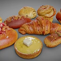 Fresh Assorted Breads And Pastries With Croissant Tart And Strawberry Topping
