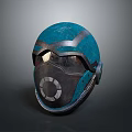 Teal Metallic Combat Helmet With Face Mask And Structured Protective Design