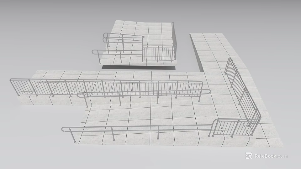 Metal Railings on Tiled Platforms with Straight and Curved Designs 3d model 