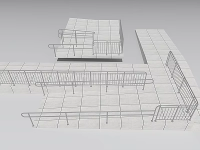 Metal Railings on Tiled Platforms with Straight and Curved Designs 3d model