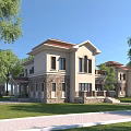 Detached Villa With Red Roof Light Colored Exterior Lawn And Waterfront View