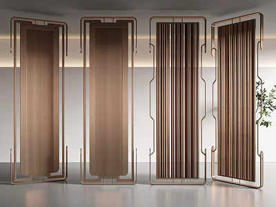 Elegant Modern Room Dividers With Metal Frames And Wooden Slats For Interior Design 3d model