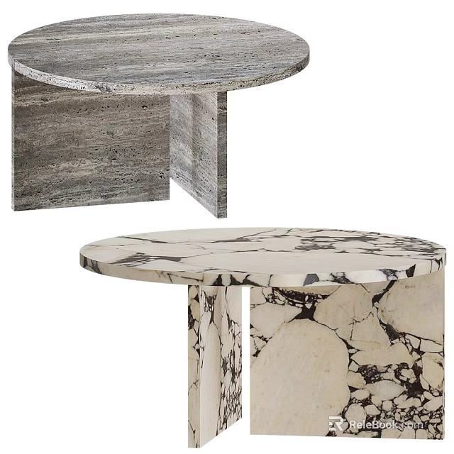 Modern Round Marble Coffee Table With Gray And White Veined Design 3d model