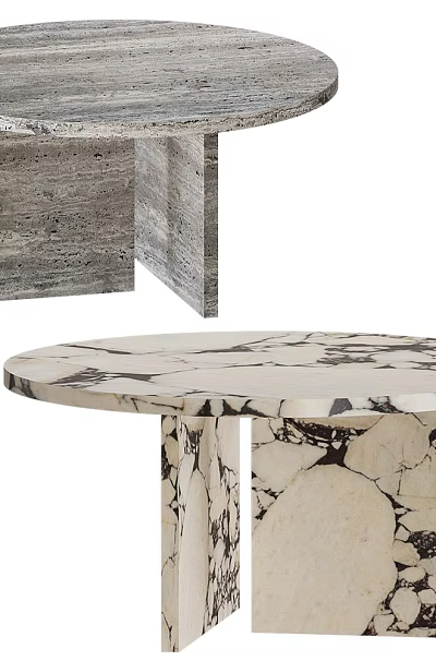 Modern Round Marble Coffee Table With Gray And White Veined Design 3d model