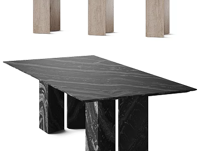 Sleek Black Marble Dining Table With Veined Top And Sturdy Marble Legs 3d model
