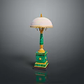 Elegant Green Gold Table Lamp Combination With White Lampshade And Decorative Base