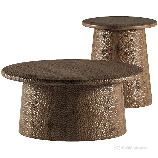 Modern Round Wooden Coffee Tables With Textured Surface And Cylindrical Base 3d model 