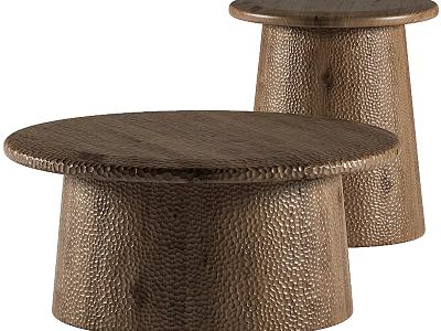 Modern Round Wooden Coffee Tables With Textured Surface And Cylindrical Base 3d model