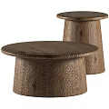Modern Round Wooden Coffee Tables With Textured Surface And Cylindrical Base