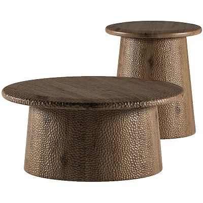 Modern Round Wooden Coffee Tables With Textured Surface And Cylindrical Base 3d model