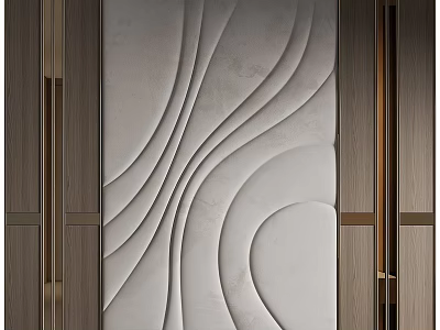 Modern Bedroom Accent Wall Design With Curved Patterns And Wood Frame Decor 3d model