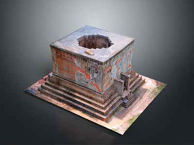 Ancient Architectural Model With Square Base Stepped Platform Top Opening And Carved Details 3d model
