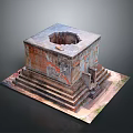 Ancient Architectural Model With Square Base Stepped Platform Top Opening And Carved Details