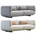 Yellow and Cream Colored Two Seater Sofa with Light Gray and Brown Cushions