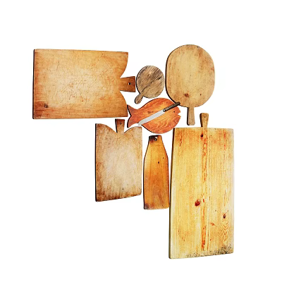 Wooden Cutting Boards And Kitchen Knives For Cooking Tools Collection 3d model
